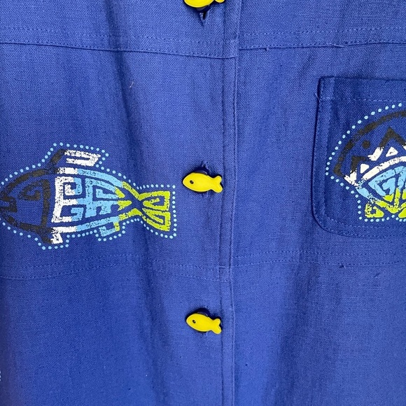 Vintage Sag Harbor Linen & Cotton  Maxi Dress with Fish Buttons and Fish Print - Picture 5 of 9